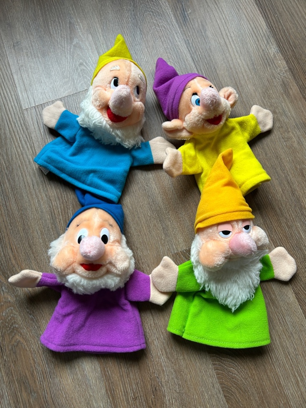Disney Plush Dwarf Hand Puppets - Blue, Yellow, Purple, Green